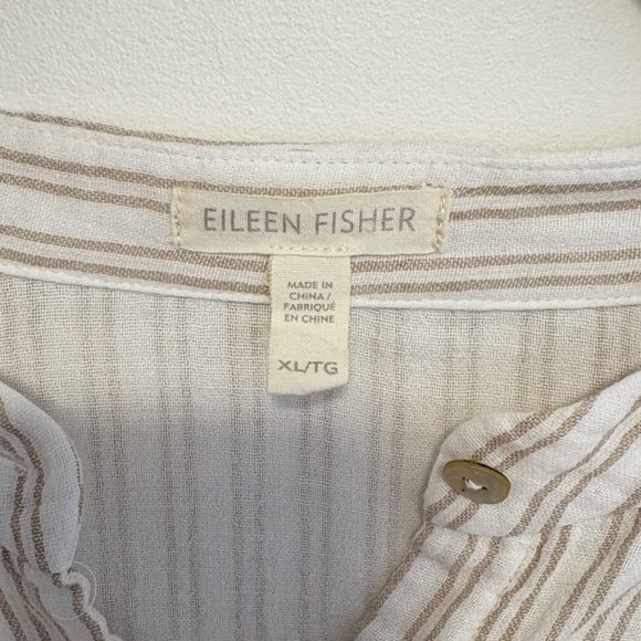 Eileen Fisher Mandarin Collar Stripe Organic Cotton striped button up  , sz : XL - Picture 7 of 9